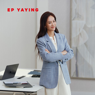 新款 职场OL质感羊毛格纹戗驳领2026春装 1111A 外套女 EP雅莹西装