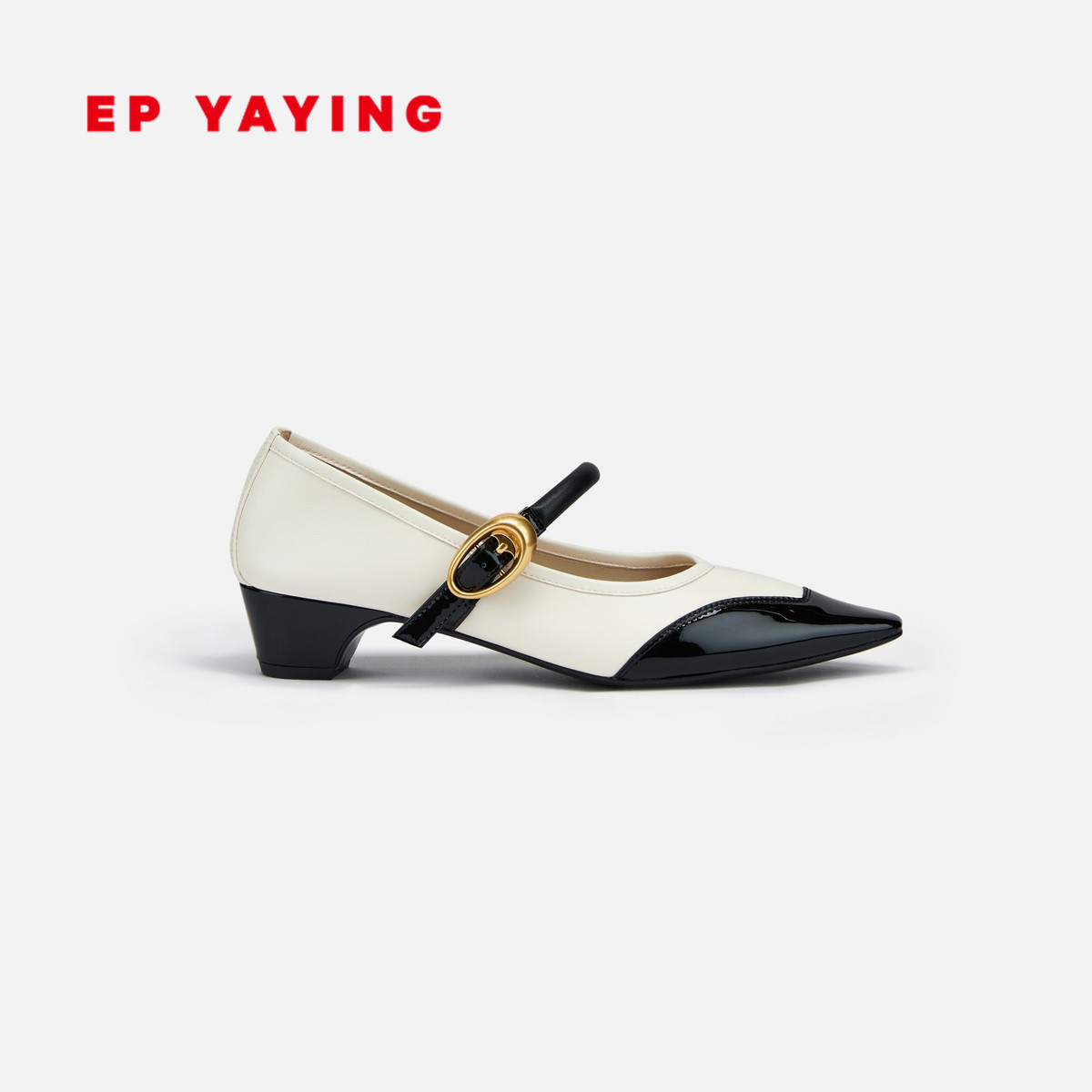 EP YAYING雅莹 法式复古玛丽珍拼色尖头高跟单鞋 商场同款 XB06A