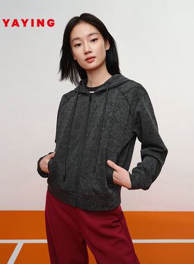 EP雅莹 休闲烫钻短款连帽针织拉链卫衣外套 商场同款 1295A