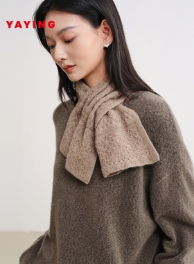 EP雅莹围巾 山羊绒珠片纱针织钩花围巾轻量抽褶围脖 25新品ZQ04A