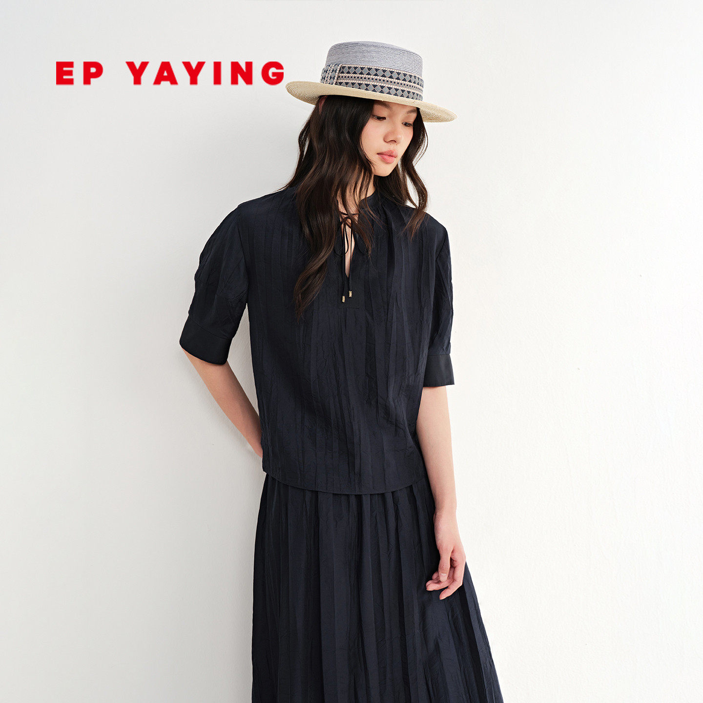EP雅莹衬衫女 100%桑蚕丝宽松V领套头真丝上衣 2026春夏新款2325A