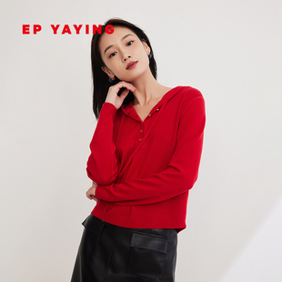 9529A YAYING雅莹女装 纯美利奴羊毛连帽针织衫 商场同款