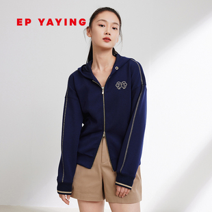 EP雅莹女装 1221A 图腾刺绣活力运动连帽开衫 商场同款