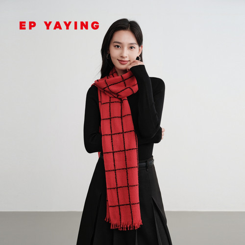 雅莹立体圈纱山羊绒格纹围巾