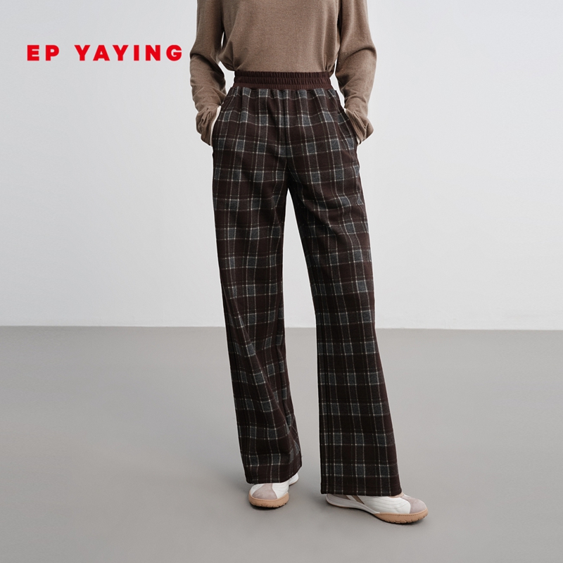 EP雅莹复古格纹直筒裤