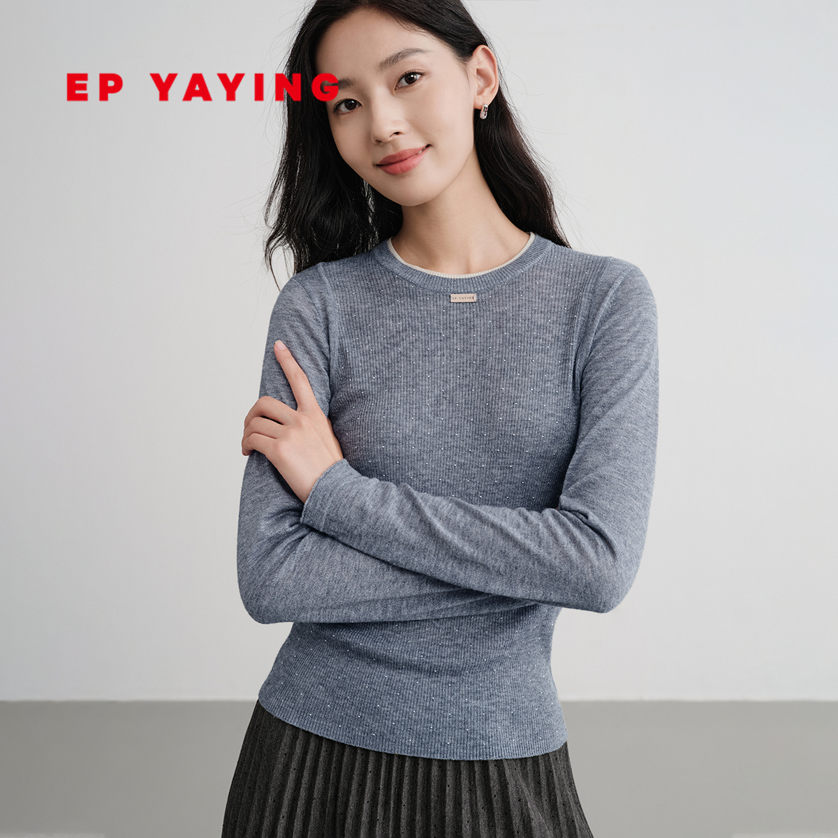 EP雅莹水溶羊毛圆领针织上衣