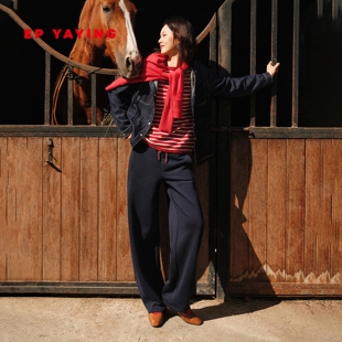 6450A 舒适棉宽松显瘦抽绳阔腿休闲弯刀裤 EP雅莹2026春夏新款 女装