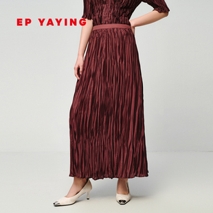 褶艺修身 EP雅莹2025春季 新款 女装 直筒百褶半身裙3312A 显瘦中长款