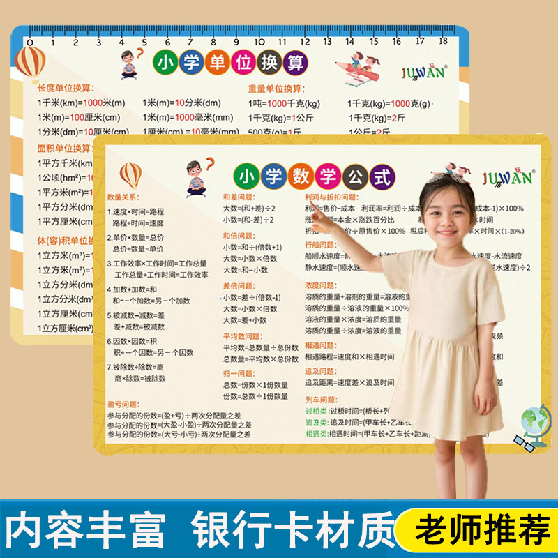小学一至六年级数学常用公式卡