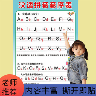 小学生儿童一年级下册汉语拼音音序表26个大小写啊播刺德拼音挂图