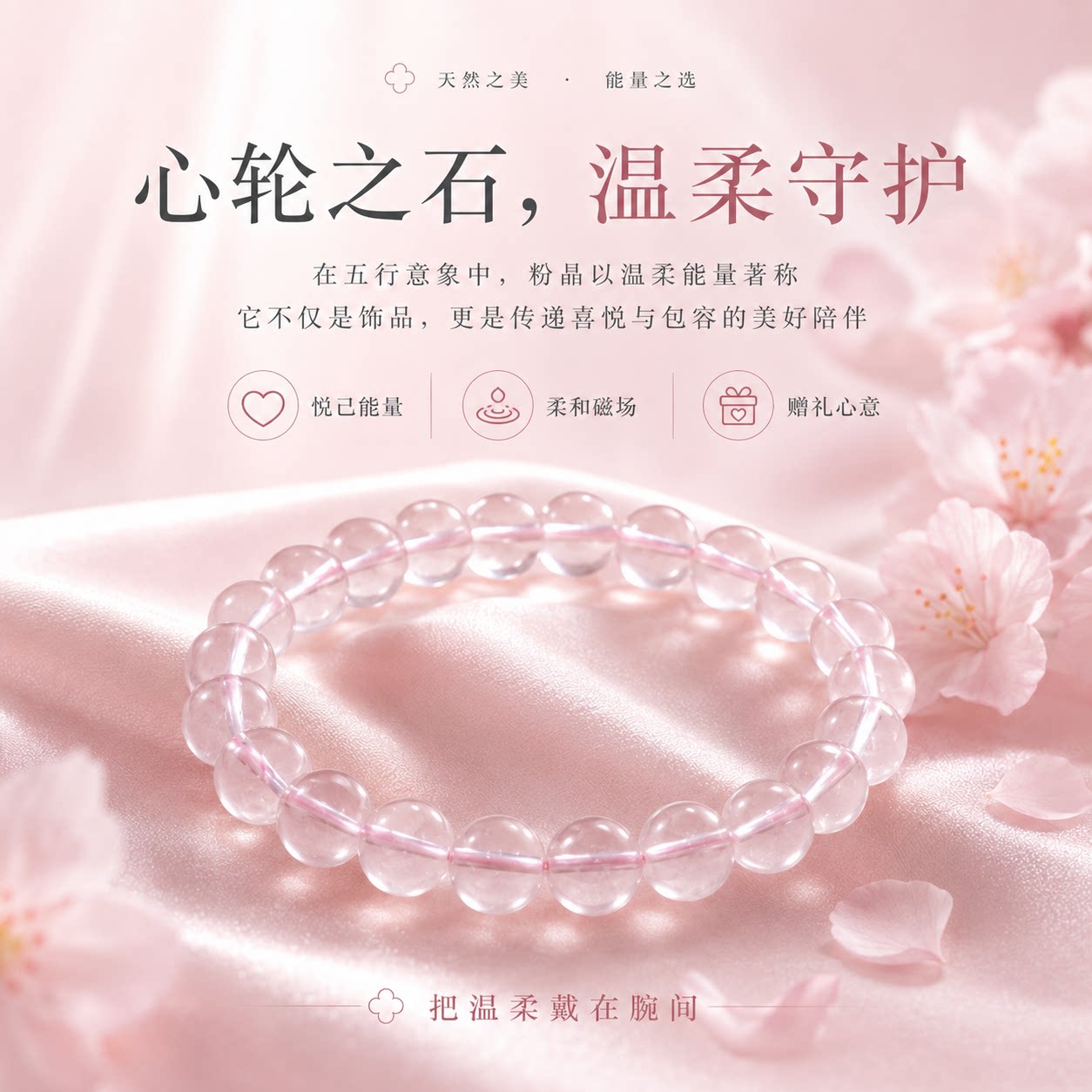 原矿粉水晶手链冰粉女士单圈手串