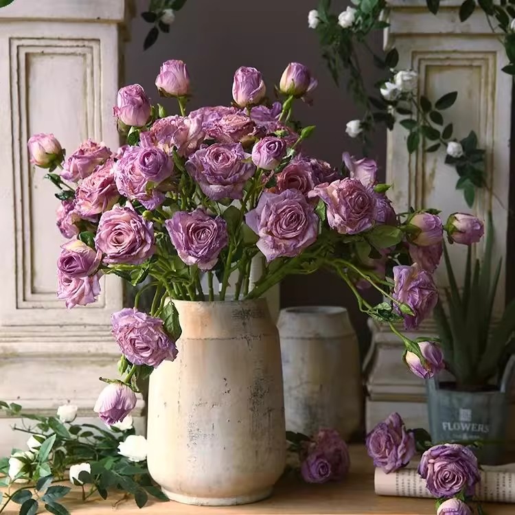 法式焦边仿真玫瑰花油画牡丹花假花干花复古客厅餐桌花装饰花插花图片