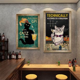 酒吧狗狗装饰画美式复古KTV咖啡店餐厅挂画面包店猫咖馆猫咪壁画