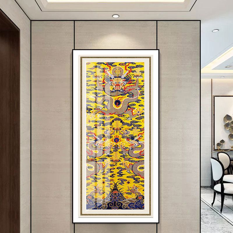 中国龙挂画吉祥富贵客厅玄关装饰画双龙戏珠图案图腾镇宅壁画