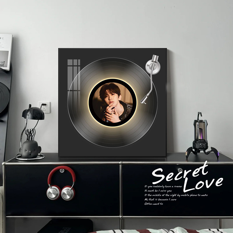 蔡徐坤黑胶唱片LED发光音响装饰画客厅卧室明星摆件挂画音箱壁画