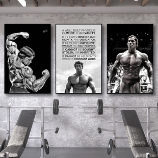 施瓦辛格挂画健美俱乐部健身房装饰画肌肉男励志运动宣传海报壁画