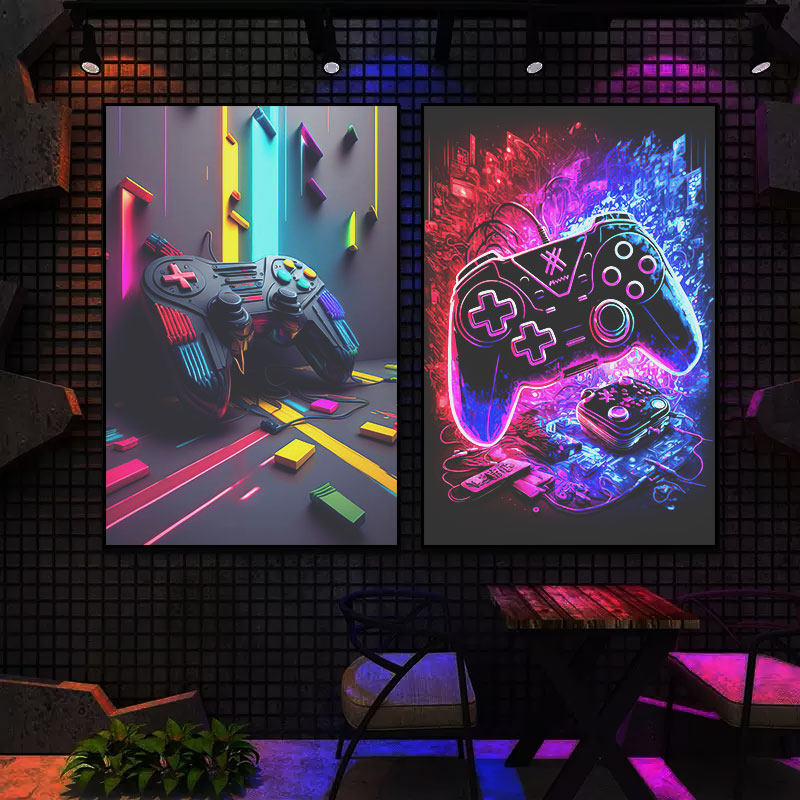 潮流电玩店游戏手柄发光装饰画电竞酒店壁画网咖网吧男生卧室壁画