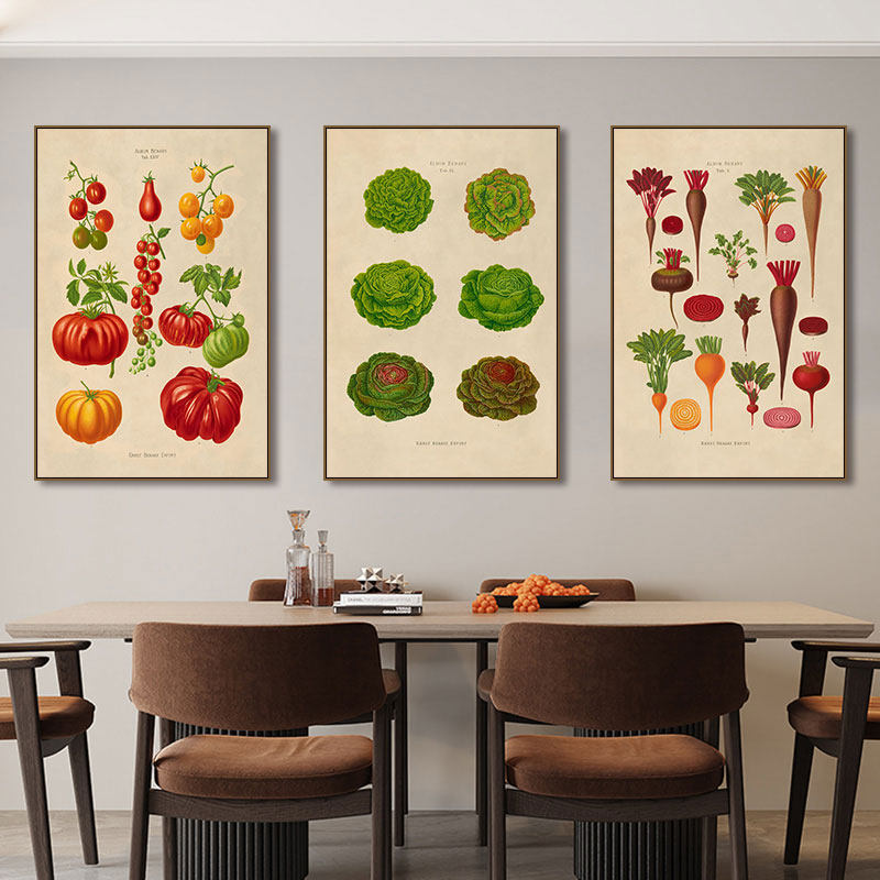 轻食店西餐厅瓜果蔬菜标本装饰画客厅中古风植物图鉴挂画绿植壁画