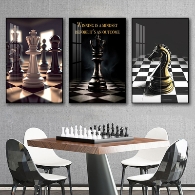 国际象棋挂画棋牌室棋艺室装饰画