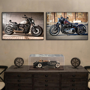 机车挂画工业风哈雷摩托车主题俱乐部汽修厂装饰画修车店复古壁画