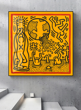 凯斯哈林装饰画街头涂鸦艺术挂画波普风客厅KeithHaring潮流壁画