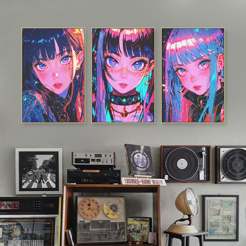二次元动漫挂画赛博朋克霓虹灯