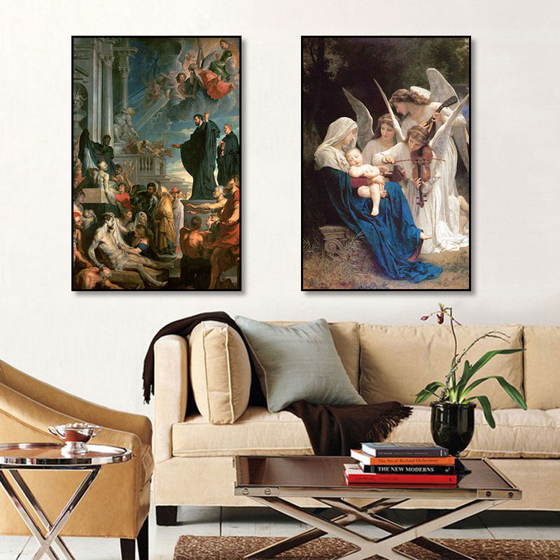 蒙娜丽莎装饰画酒店民宿文艺复兴挂画欧式天使人物图复古油画壁画