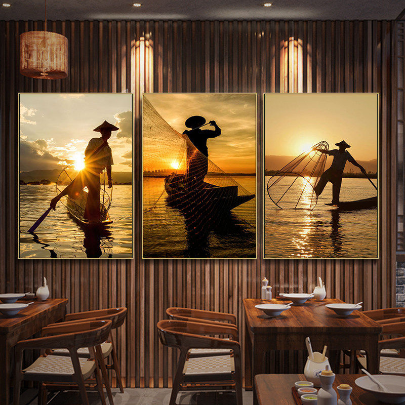 渔船装饰画海产店干货鲜饭