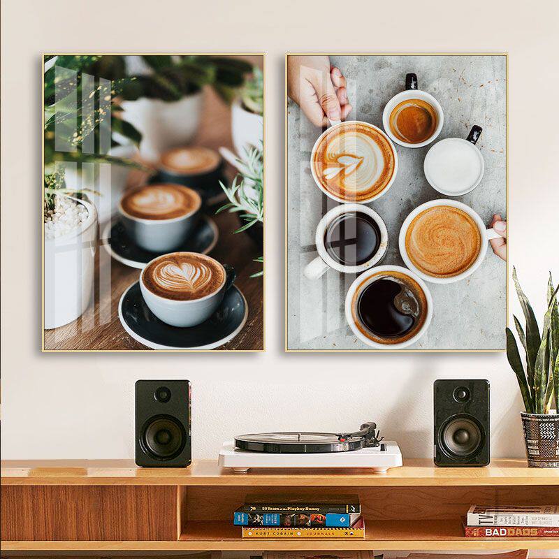 工业风咖啡厅装饰画创意拿铁拉花北欧Coffee馆挂画西餐厅吧台壁画