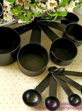 10pcs/lot black plastic measuring cups measuring spoon kitch