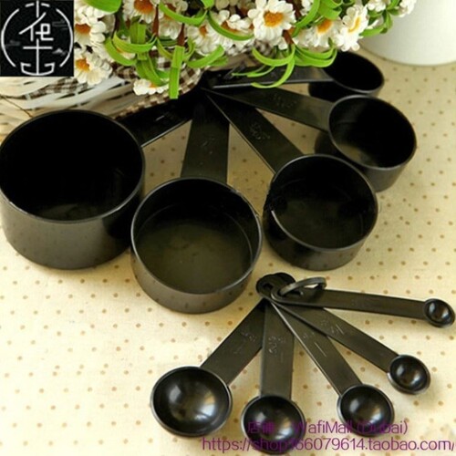 10pcs/lot black plastic measuring cups measuring spoon kitch