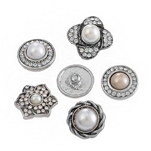 5PCs Mixed Snap Buttons Flower Round Patterns Pearl Rhinesto