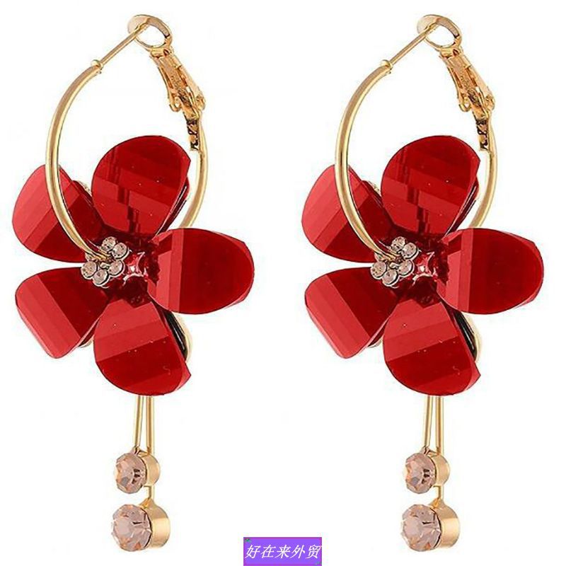 acrylic circle exaggerate petal earrings diamond decorate