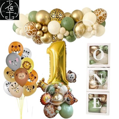 Wild Animal Balloon Tower with Gold 1-9 Number Balloon for B