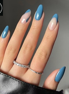 24Pcs Blue Detachable Almond False Nails Wearable Fake Nails