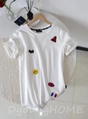 韩国轻奢小众 精致立体刺绣贴布纯棉白色T恤短袖 圆领休闲上衣tee
