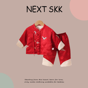 英国NEXT SKK婴儿中式拜年服套装冬季加绒加厚宝宝一周岁礼服喜庆
