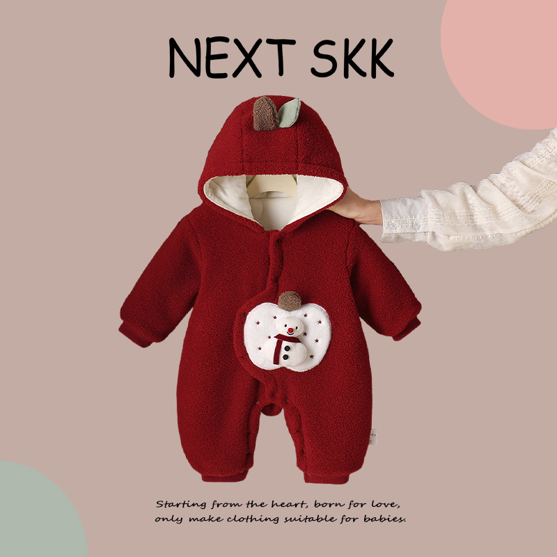 英国NEXT SKK婴儿圣诞连体衣冬季外出保暖棉服宝宝可爱爬服拜年服