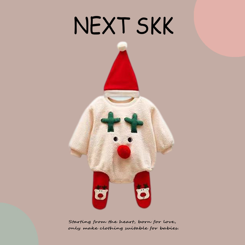 英国NEXT SKK秋冬婴儿可爱圣诞连体衣男女宝宝外出百天包屁衣套装
