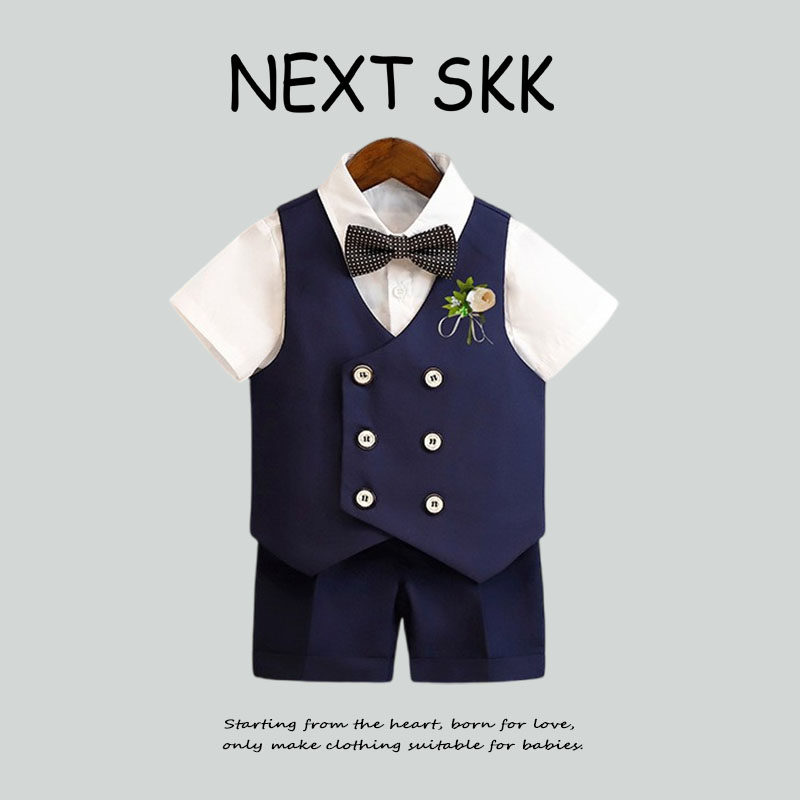 英国NEXT SKK男童短袖西装英伦马甲背带裤套装花童周岁绅士演出服