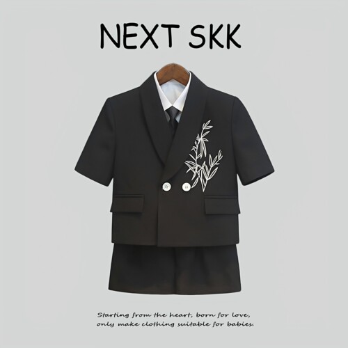 英国NEXT SKK男童新中式礼服夏季国风翠竹刺绣套装花童主持人西装
