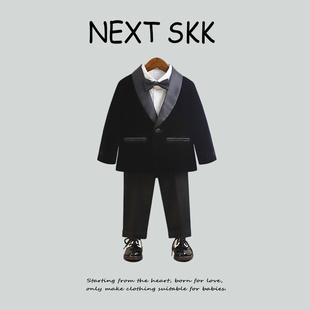 英国NEXT SKK男童西服套装秋冬加绒花童周岁男宝宝礼服西装演出服
