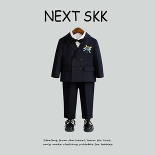 英国NEXT SKK男童西装礼服秋冬加绒周岁男宝宝条纹套装花童演出服