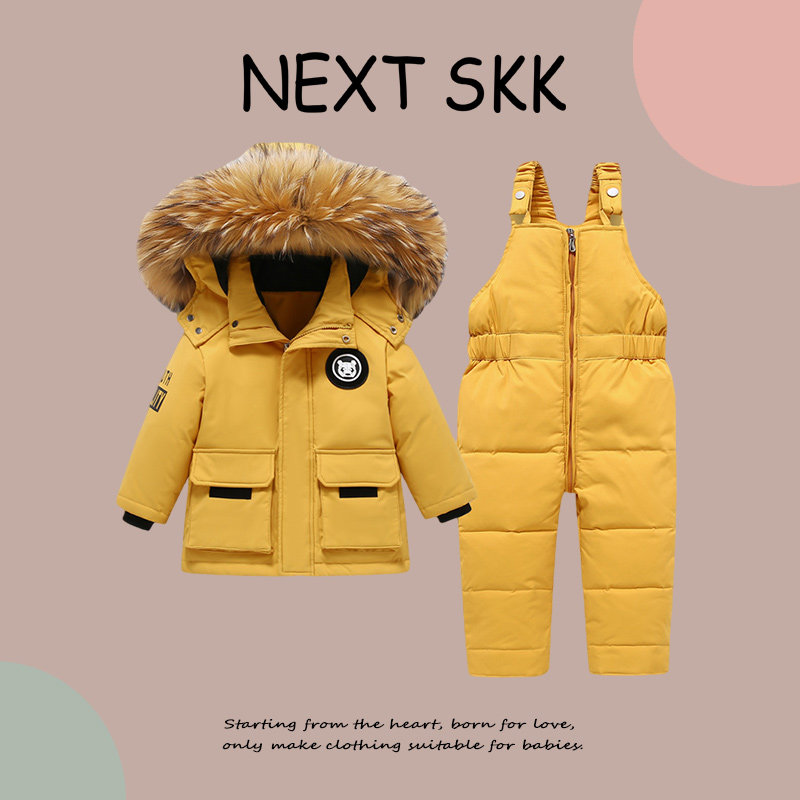 英国NEXT SKK冬季儿童保暖羽绒服套装宝宝外出背带裤两件套滑雪服