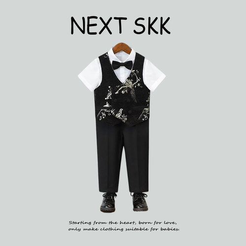 男童新中式刺绣马甲礼服西服