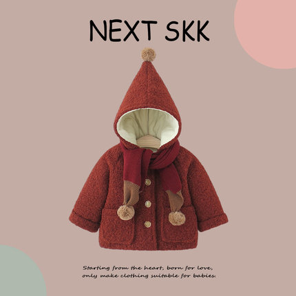 英国NEXT SKK男女童冬季洋气加厚外套宝宝圣诞外出服保暖连帽上衣