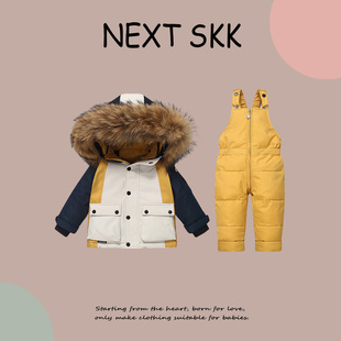 两件套男女宝宝外出滑雪服 保暖背带裤 英国NEXT SKK儿童羽绒服冬季