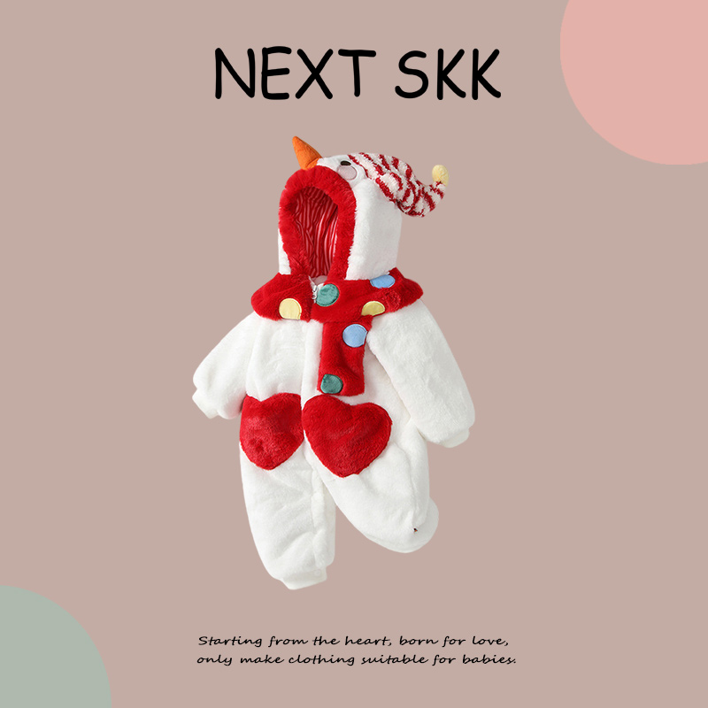 英国NEXT SKK秋冬季宝宝圣诞外出服洋气婴幼儿加厚保暖连体衣爬服