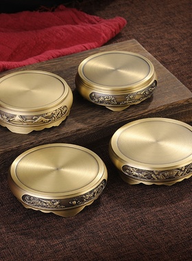 纯铜香炉底座黄铜底座莲花底座圆形中式复古摆件家居小铜器工艺品