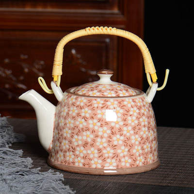 陶瓷泡茶壶提梁壶日式单大容量茶具带过滤网1000餐厅水壶家用